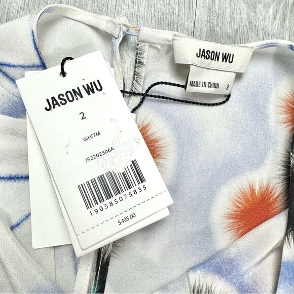 $495 JASON WU Women's 100% Silk Floral Print Long Sleeve Keyhole Blouse 2 - Picture 4 of 8